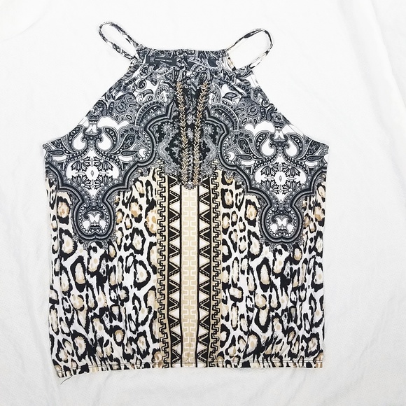 INC International Concepts Tops - I.N.C. Beaded French Leopard Print Tank Top Blouse
